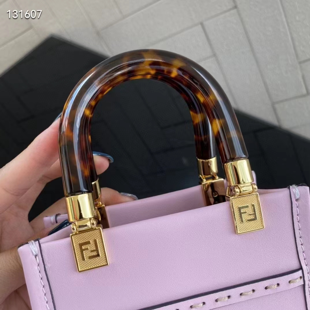 Fendi Women Mini Sunshine Shopper Lilac Leather Mini Bag