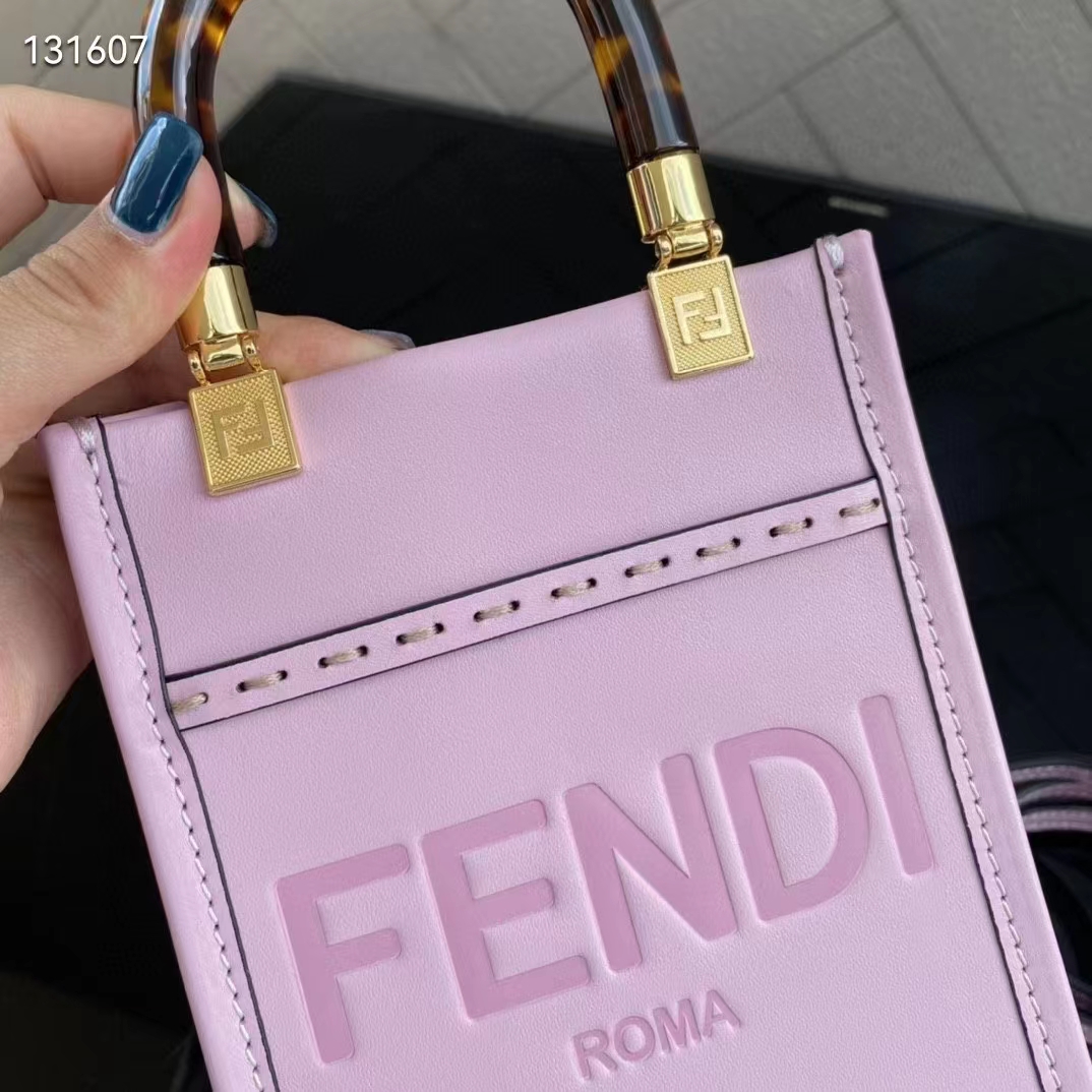 Fendi Women Mini Sunshine Shopper Lilac Leather Mini Bag