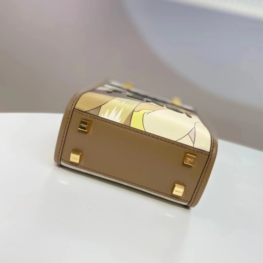 Fendi Women Mini Sunshine Shopper White FF Printed Fabric Mini Bag