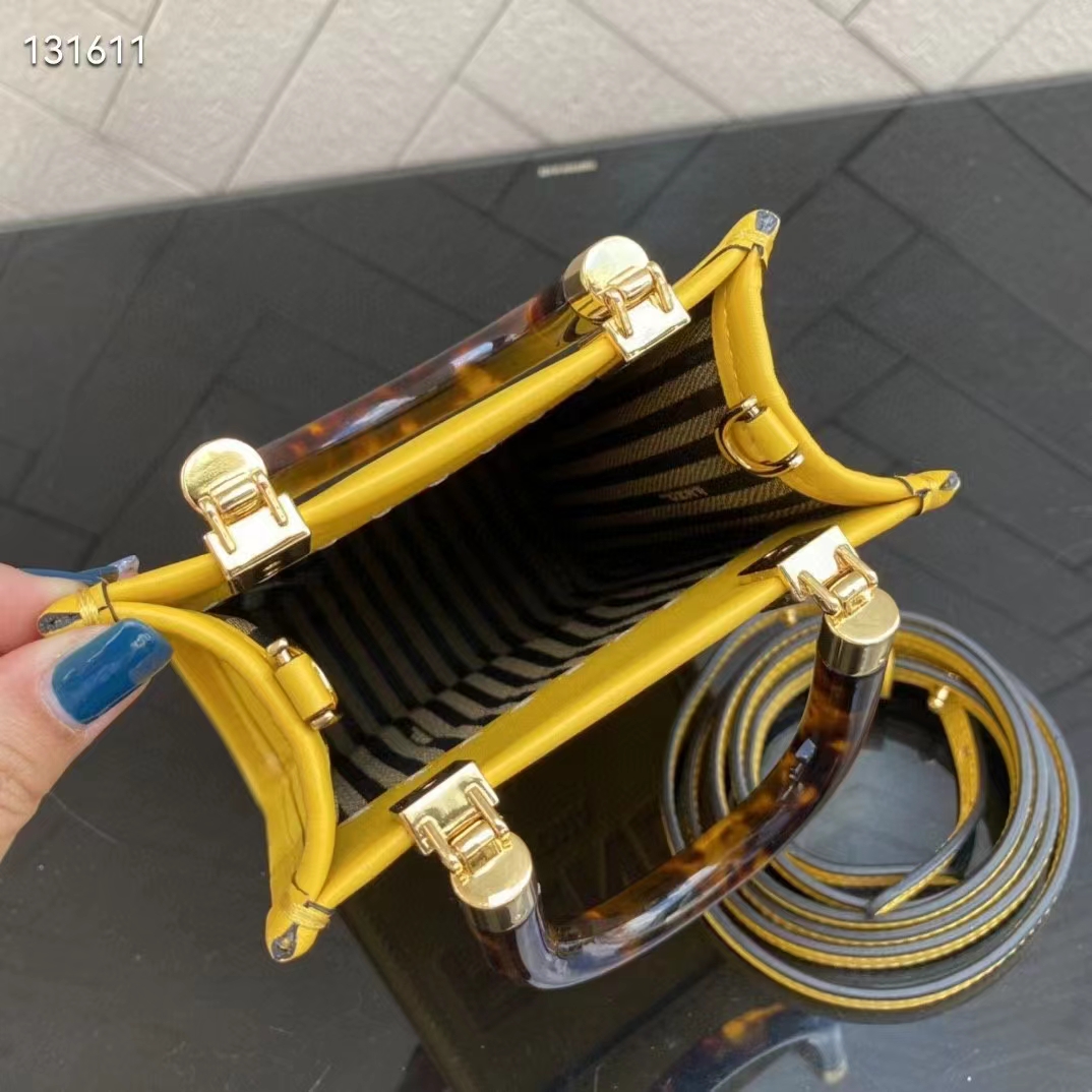 Fendi Women Mini Sunshine Shopper Yellow Leather Mini Bag