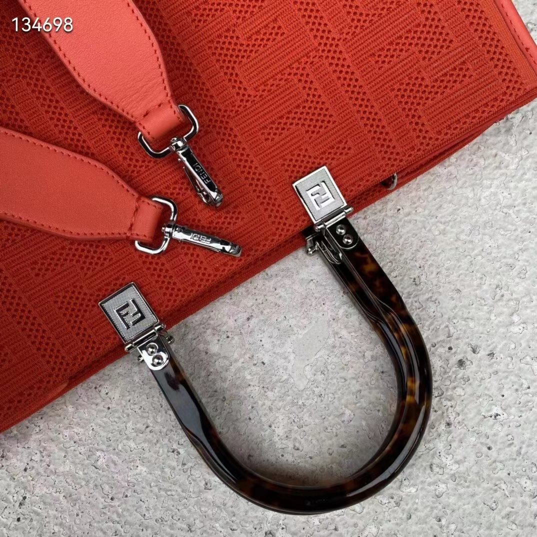 Fendi Women Sunshine Medium Red FF Fabric Shopper
