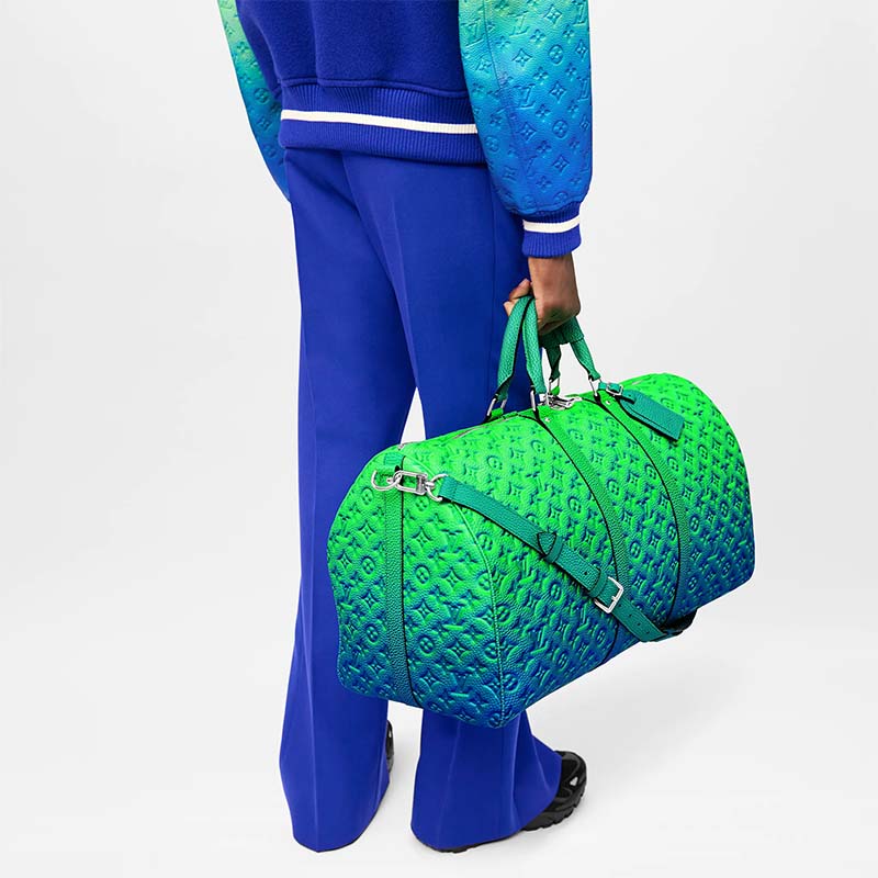 Louis Vuitton LV Unisex Keepall 50B Blue Green Taurillon Cowhide Leather