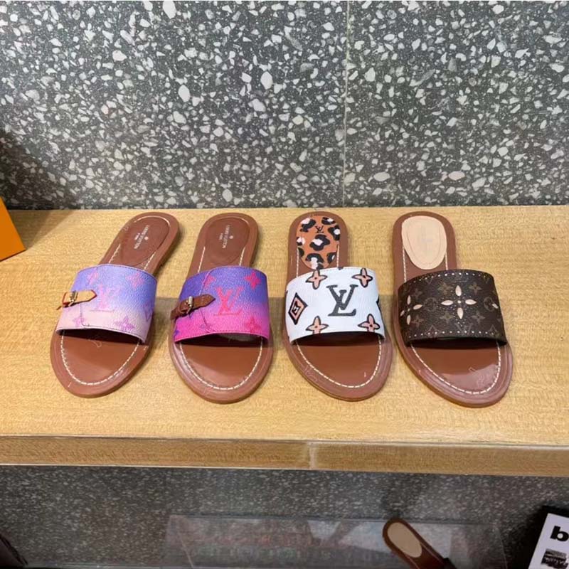 Louis Vuitton LV Women Lock It Flat Mule Rose Clair Pink Perforated Monogram Canvas