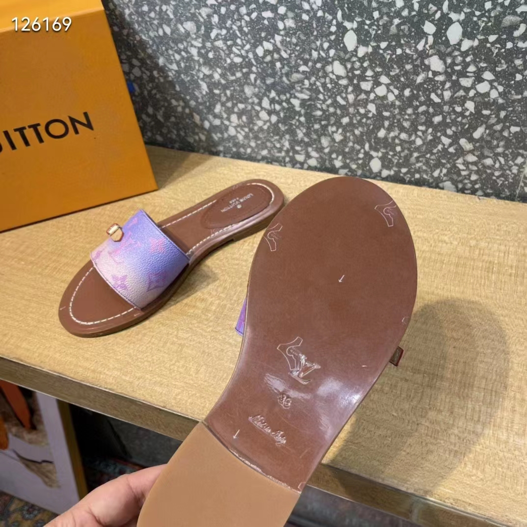 Louis Vuitton LV Women Lock It Flat Mule Rose Clair Pink Perforated Monogram Canvas