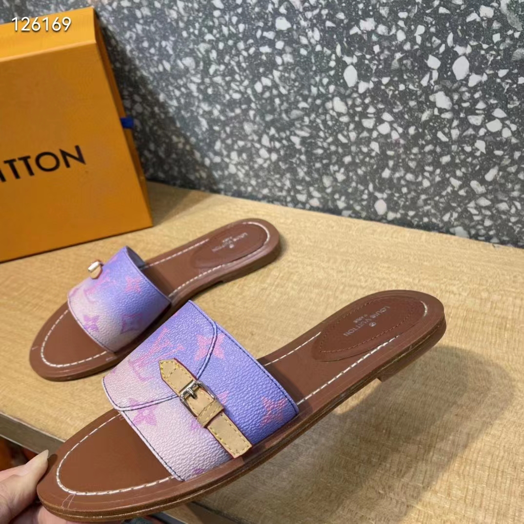 Louis Vuitton LV Women Lock It Flat Mule Rose Clair Pink Perforated Monogram Canvas