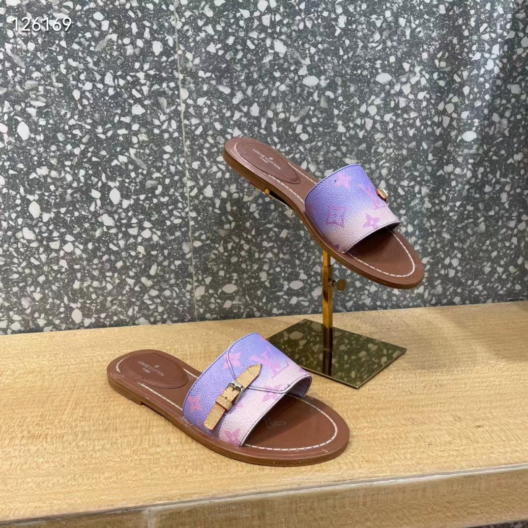 Louis Vuitton LV Women Lock It Flat Mule Rose Clair Pink Perforated Monogram Canvas