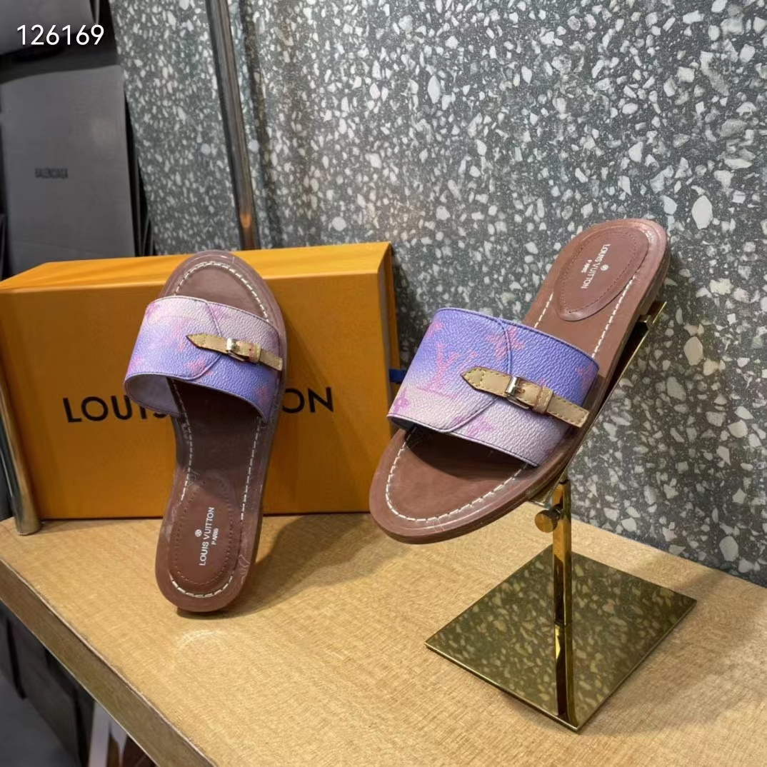 Louis Vuitton LV Women Lock It Flat Mule Rose Clair Pink Perforated Monogram Canvas