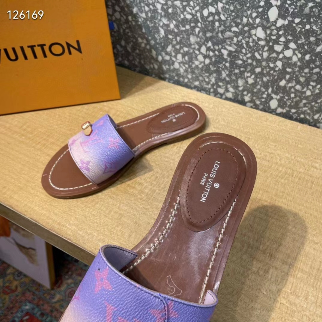 Louis Vuitton LV Women Lock It Flat Mule Rose Clair Pink Perforated Monogram Canvas