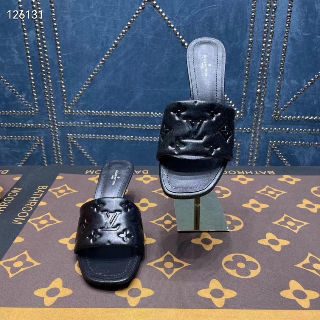 Louis Vuitton LV Women Revival Mule Black Monogram Embossed Lambskin 5.5 cm Heel