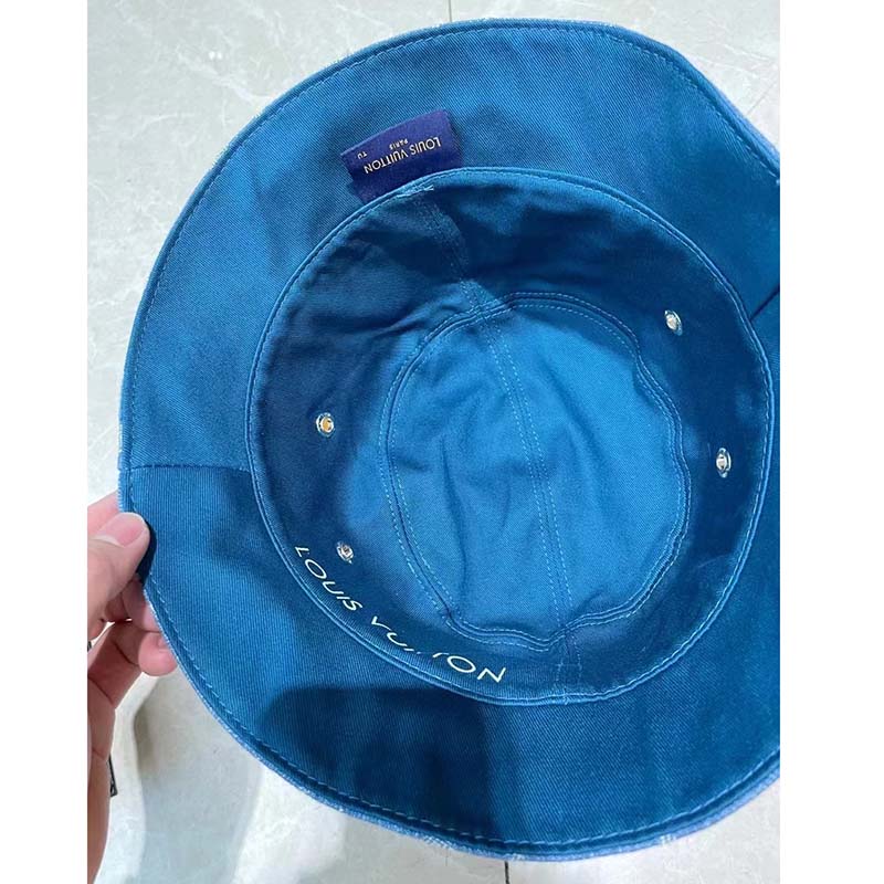 Louis Vuitton Unisex Monogram Essential Bucket Hat Blue Cotton Foil LV Signature