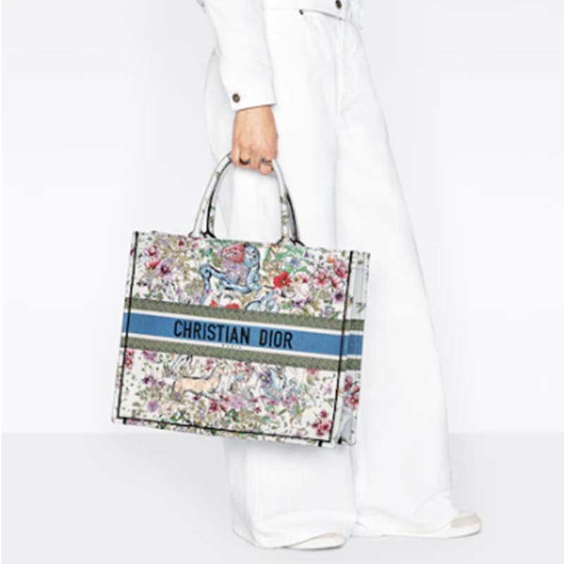 Dior Unisex CD Large Book Tote Latte Multicolor D-Constellation Embroidery