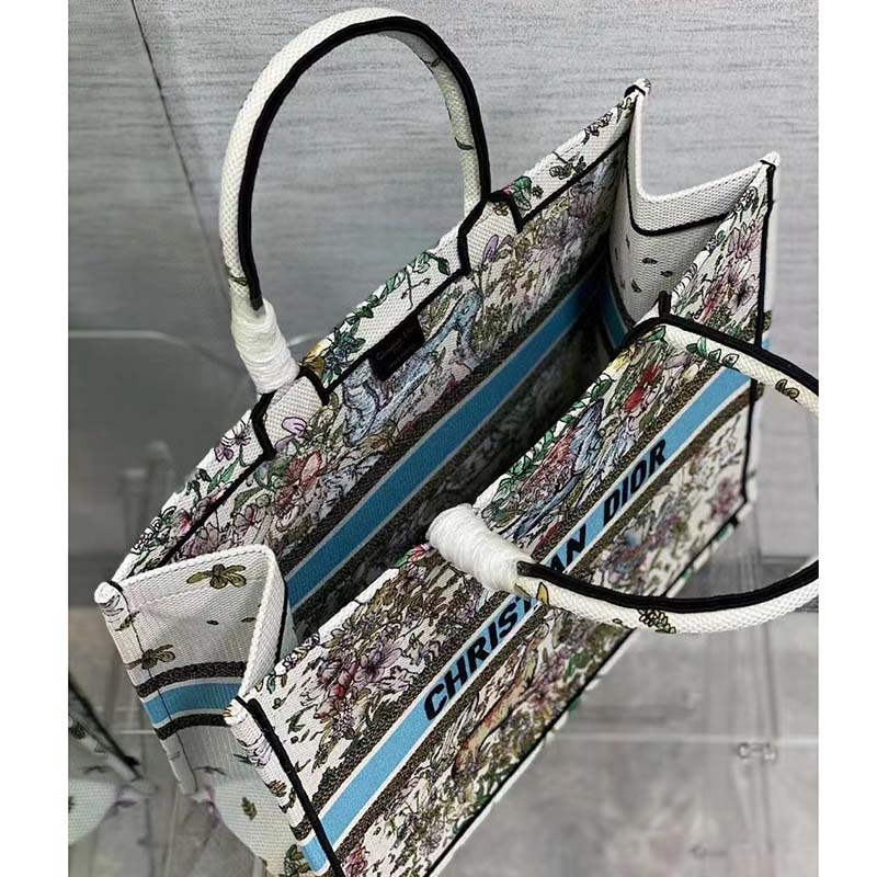 Dior Unisex CD Large Book Tote Latte Multicolor D-Constellation Embroidery