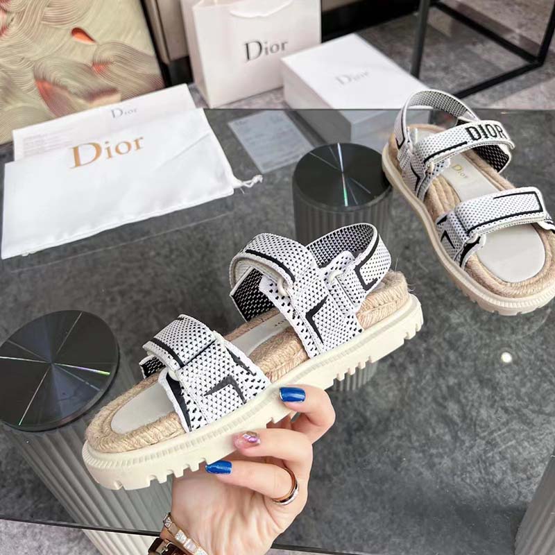 Dior Unisex CD Shoes DiorAct Sandal White Black Technical Mesh Rubber