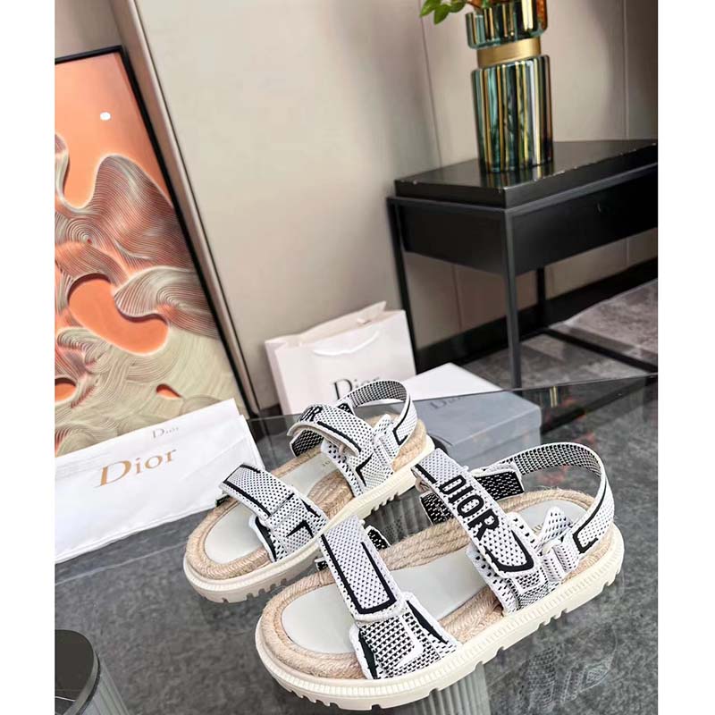 Dior Unisex CD Shoes DiorAct Sandal White Black Technical Mesh Rubber