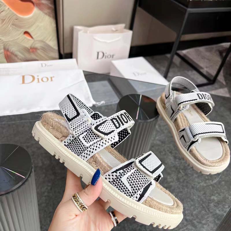 Dior Unisex CD Shoes DiorAct Sandal White Black Technical Mesh Rubber