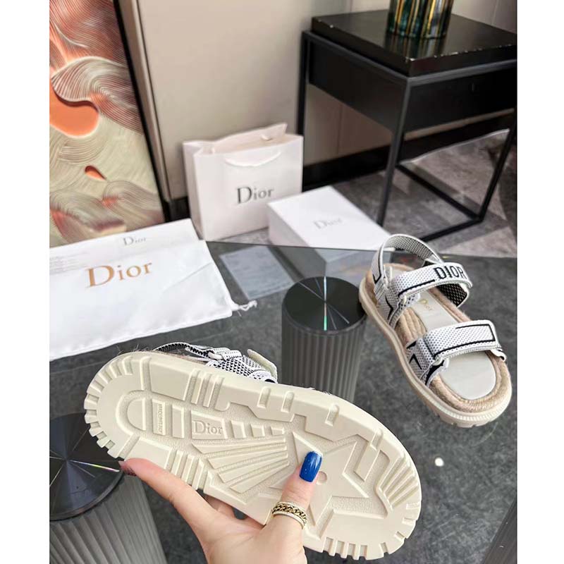 Dior Unisex CD Shoes DiorAct Sandal White Black Technical Mesh Rubber