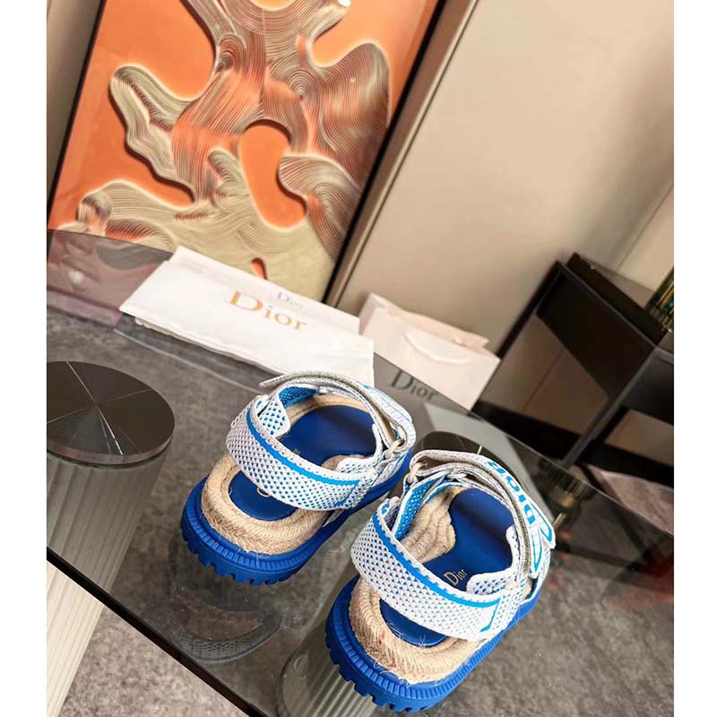 Dior Unisex CD Shoes DiorAct Sandal White Bright Blue Technical Mesh Rubber