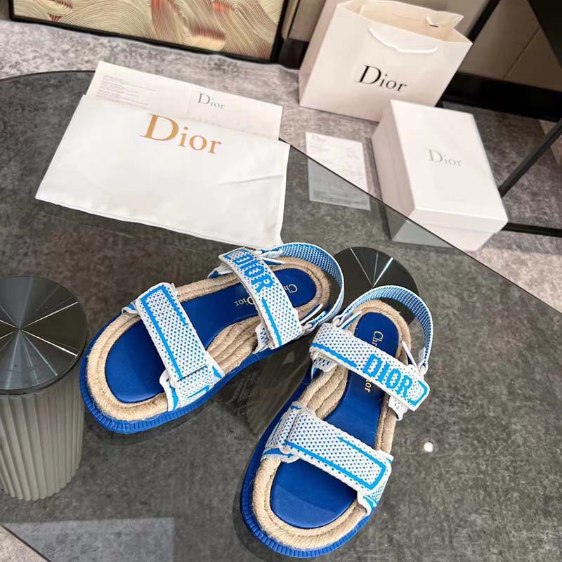 Dior Unisex CD Shoes DiorAct Sandal White Bright Blue Technical Mesh Rubber
