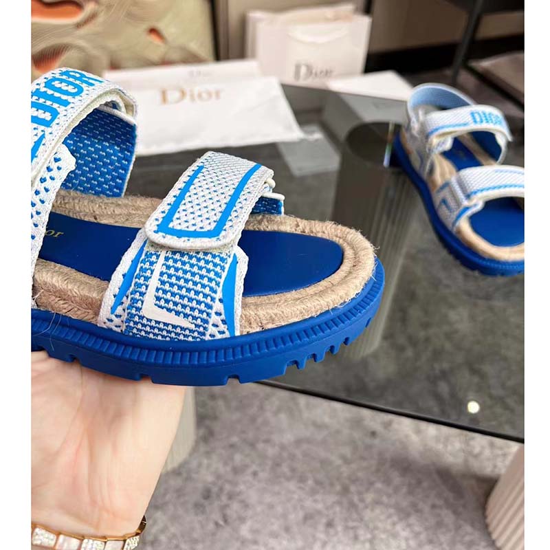 Dior Unisex CD Shoes DiorAct Sandal White Bright Blue Technical Mesh Rubber