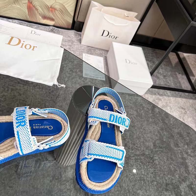 Dior Unisex CD Shoes DiorAct Sandal White Bright Blue Technical Mesh Rubber