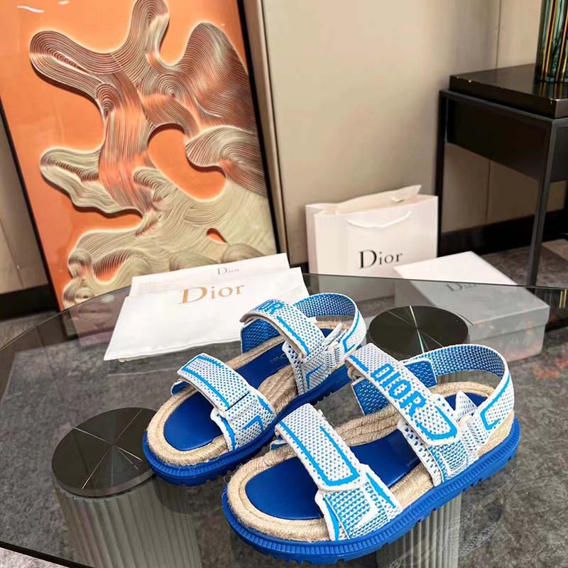 Dior Unisex CD Shoes DiorAct Sandal White Bright Blue Technical Mesh Rubber