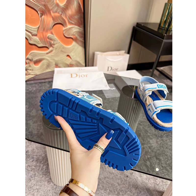 Dior Unisex CD Shoes DiorAct Sandal White Bright Blue Technical Mesh Rubber