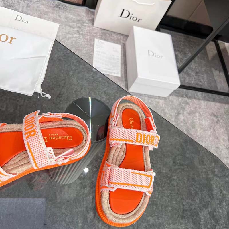 Dior Unisex CD Shoes DiorAct Sandal White Bright Orange Technical Mesh Rubber