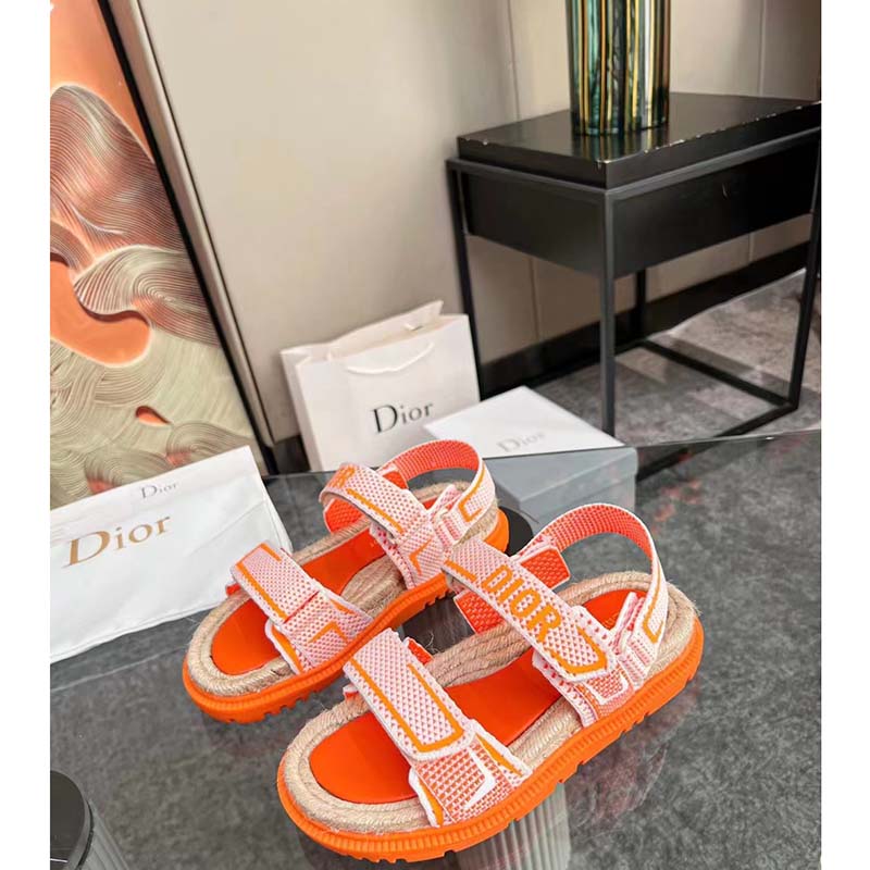 Dior Unisex CD Shoes DiorAct Sandal White Bright Orange Technical Mesh Rubber