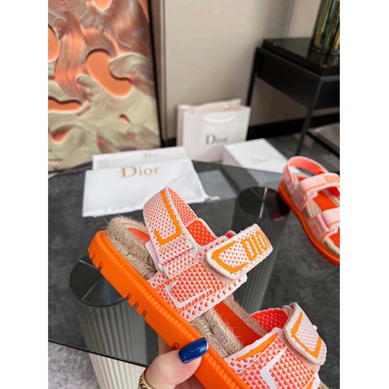 Dior Unisex CD Shoes DiorAct Sandal White Bright Orange Technical Mesh Rubber