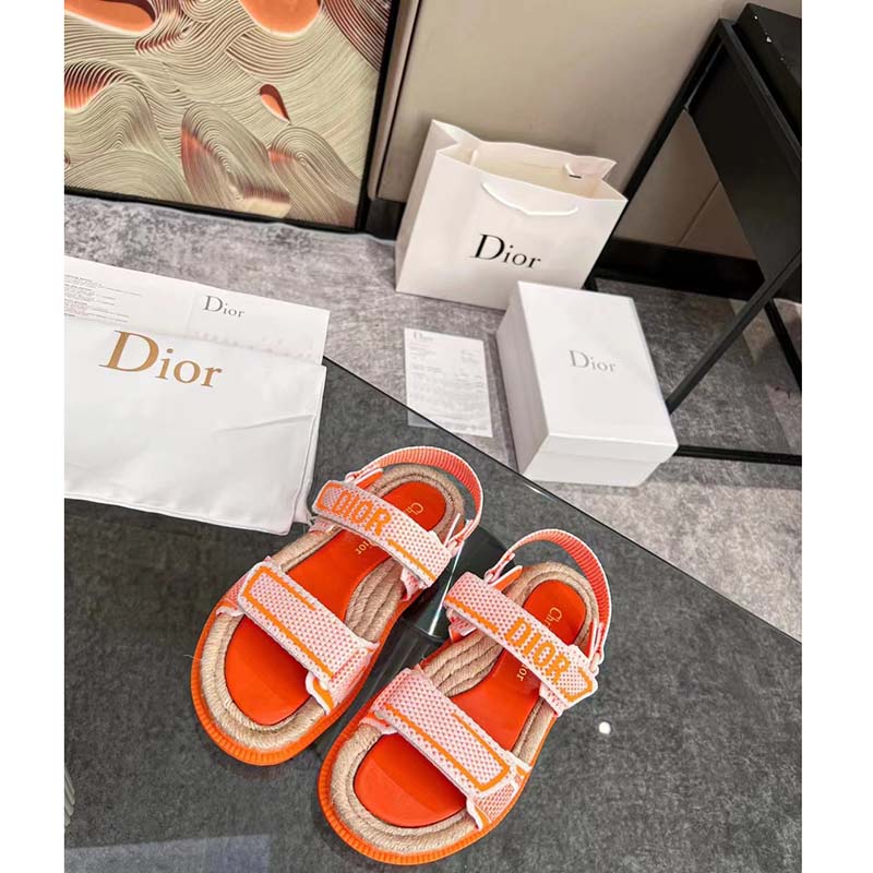 Dior Unisex CD Shoes DiorAct Sandal White Bright Orange Technical Mesh Rubber