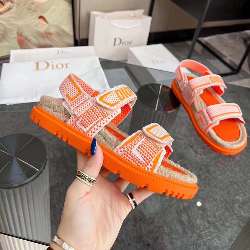 Dior Unisex CD Shoes DiorAct Sandal White Bright Orange Technical Mesh Rubber