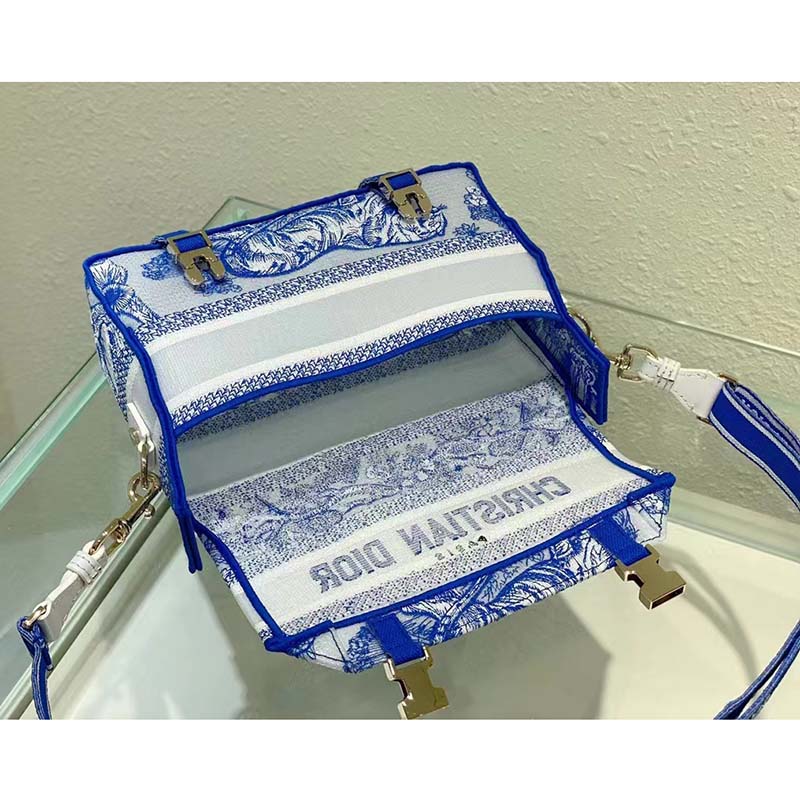 Dior Unisex CD Small Diorcamp Bag Transparent Canvas Fluorescent Blue Toile De Jouy