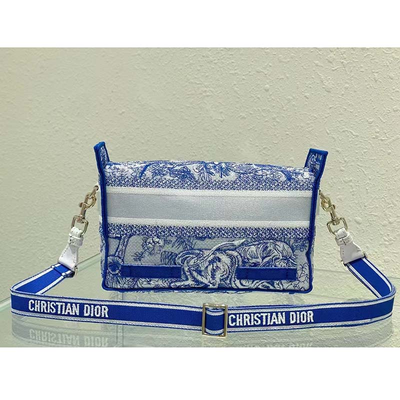 Dior Unisex CD Small Diorcamp Bag Transparent Canvas Fluorescent Blue Toile De Jouy