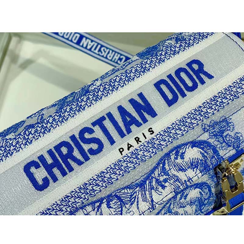 Dior Unisex CD Small Diorcamp Bag Transparent Canvas Fluorescent Blue Toile De Jouy