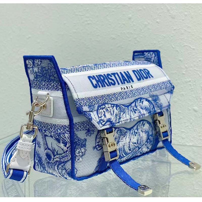 Dior Unisex CD Small Diorcamp Bag Transparent Canvas Fluorescent Blue Toile De Jouy