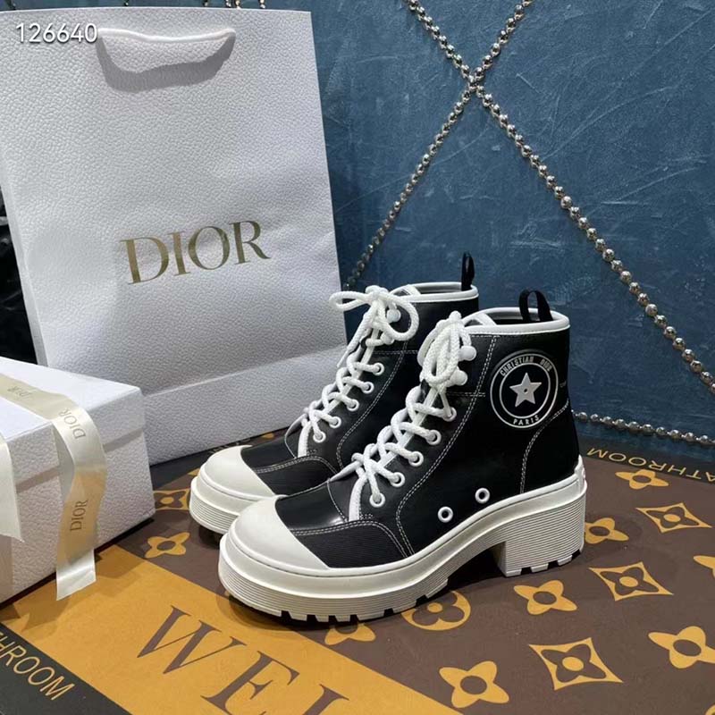 Dior Women CD Shoes D-Rise Ankle Boot Black Technical Fabric Calfskin 11 cm High