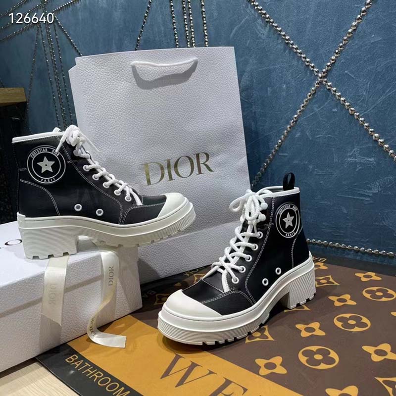 Dior Women CD Shoes D-Rise Ankle Boot Black Technical Fabric Calfskin 11 cm High