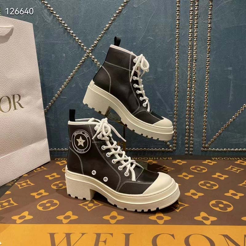 Dior Women CD Shoes D-Rise Ankle Boot Black Technical Fabric Calfskin 11 cm High
