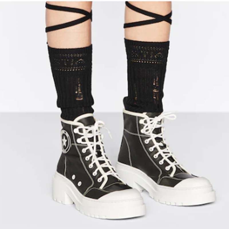 Dior Women CD Shoes D-Rise Ankle Boot Black Technical Fabric Calfskin 11 cm High