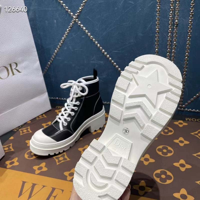 Dior Women CD Shoes D-Rise Ankle Boot Black Technical Fabric Calfskin 11 cm High