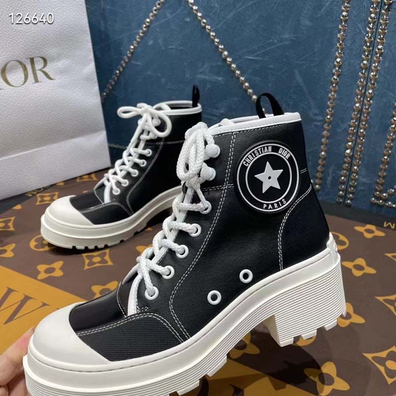 Dior Women CD Shoes D-Rise Ankle Boot Black Technical Fabric Calfskin 11 cm High