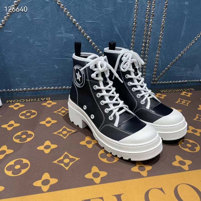Dior Women CD Shoes D-Rise Ankle Boot Black Technical Fabric Calfskin 11 cm High