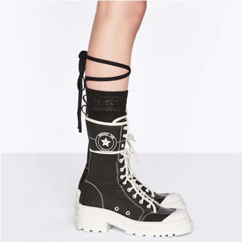 Dior Women CD Shoes D-Rise Boot Black Technical Fabric Calfskin 21.5 cm High