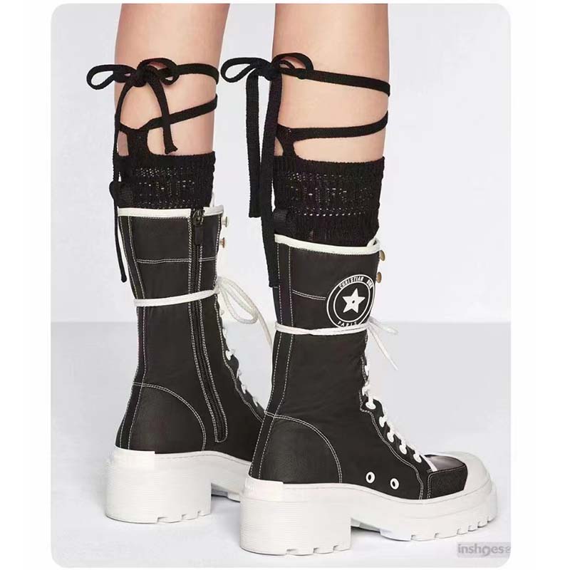 Dior Women CD Shoes D-Rise Boot Black Technical Fabric Calfskin 21.5 cm High