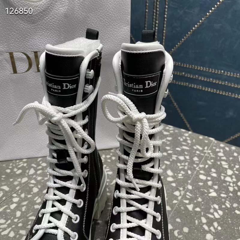 Dior Women CD Shoes D-Rise Boot Black Technical Fabric Calfskin 21.5 cm High