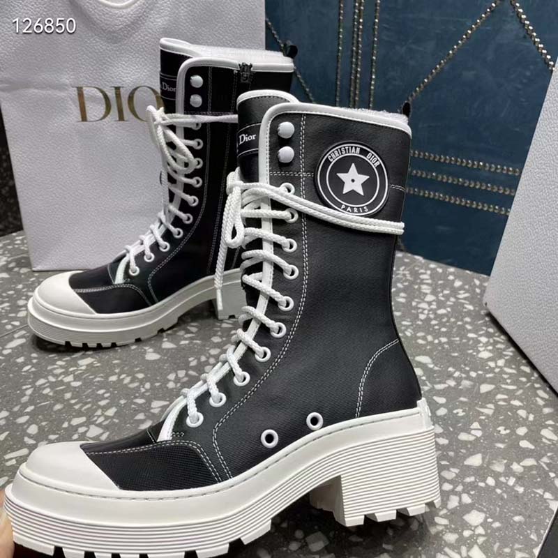 Dior Women CD Shoes D-Rise Boot Black Technical Fabric Calfskin 21.5 cm High