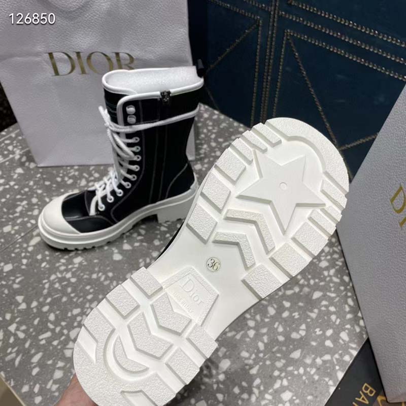 Dior Women CD Shoes D-Rise Boot Black Technical Fabric Calfskin 21.5 cm High