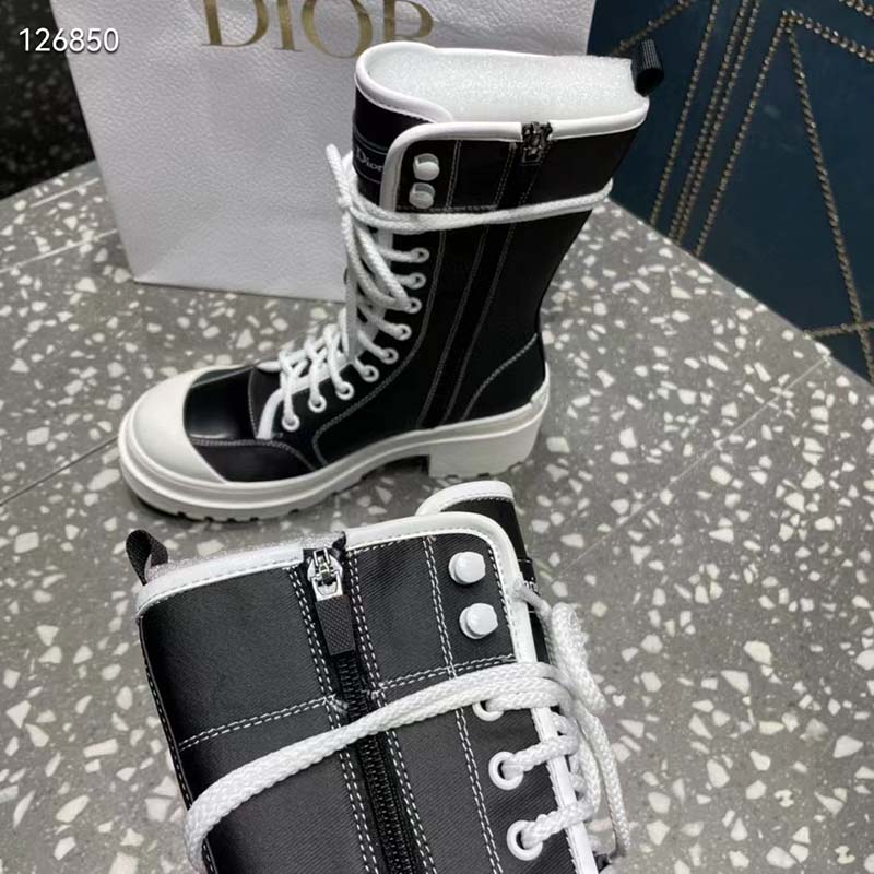 Dior Women CD Shoes D-Rise Boot Black Technical Fabric Calfskin 21.5 cm High