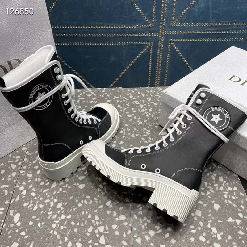 Dior Women CD Shoes D-Rise Boot Black Technical Fabric Calfskin 21.5 cm High