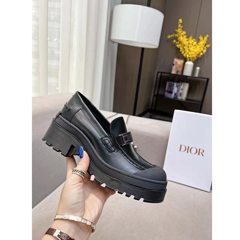 Dior Women CD Shoes Dior Code Loafer Black Brushed Calfskin